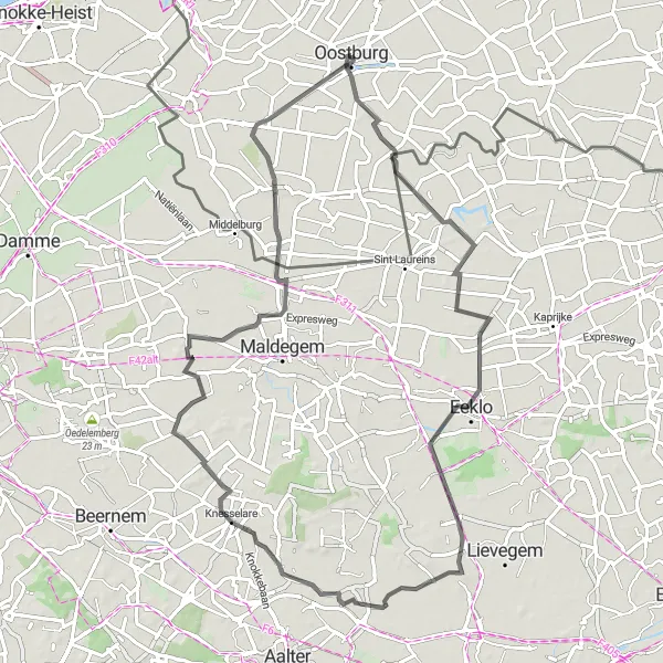 Map miniature of "The Road Explorer" cycling inspiration in Zeeland, Netherlands. Generated by Tarmacs.app cycling route planner