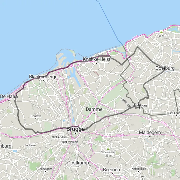 Map miniature of "Oostburg to Zeebrugge Scenic Route" cycling inspiration in Zeeland, Netherlands. Generated by Tarmacs.app cycling route planner