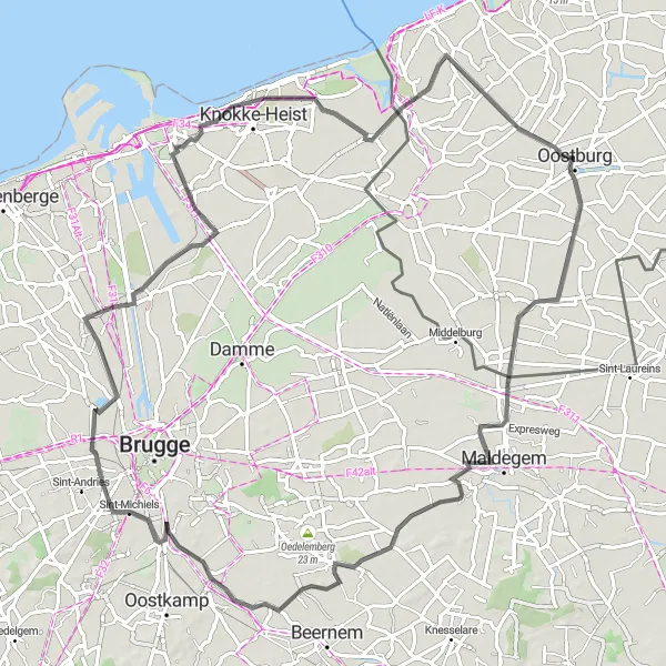 Map miniature of "The Scenic Road Trip" cycling inspiration in Zeeland, Netherlands. Generated by Tarmacs.app cycling route planner