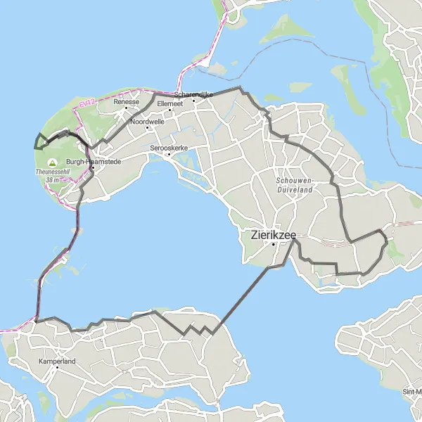 Map miniature of "Zeeland Storm Route" cycling inspiration in Zeeland, Netherlands. Generated by Tarmacs.app cycling route planner