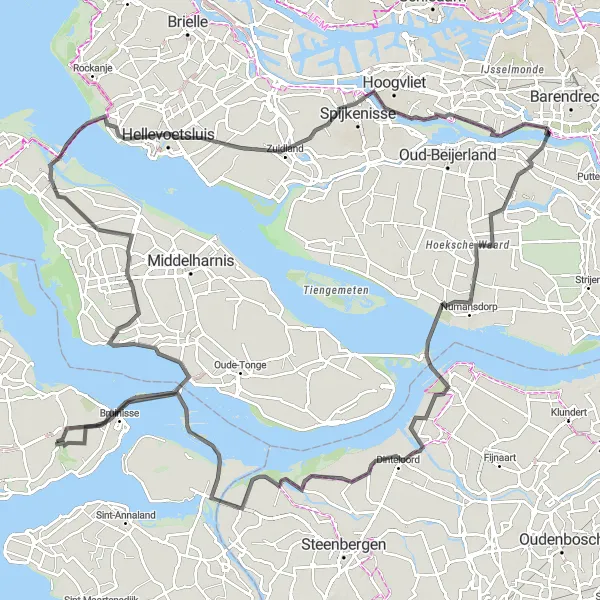 Miniatuurkaart van de fietsinspiratie "Herkingen naar Bruinisse Route" in Zeeland, Netherlands. Gemaakt door de Tarmacs.app fietsrouteplanner