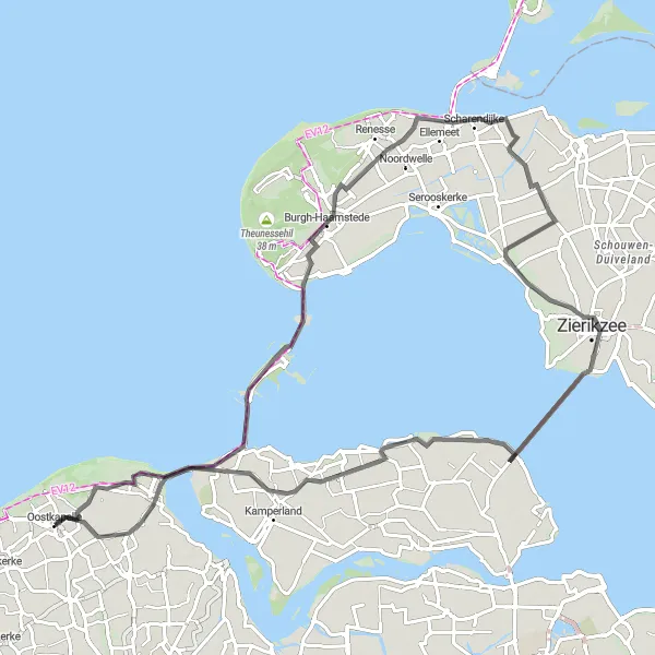 Miniatuurkaart van de fietsinspiratie "Rondje Stormvloedkering" in Zeeland, Netherlands. Gemaakt door de Tarmacs.app fietsrouteplanner