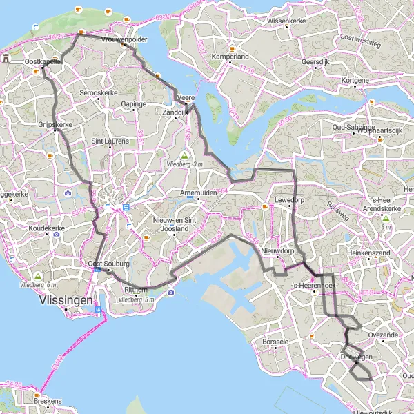 Map miniature of "Zeeland Coastal Path" cycling inspiration in Zeeland, Netherlands. Generated by Tarmacs.app cycling route planner