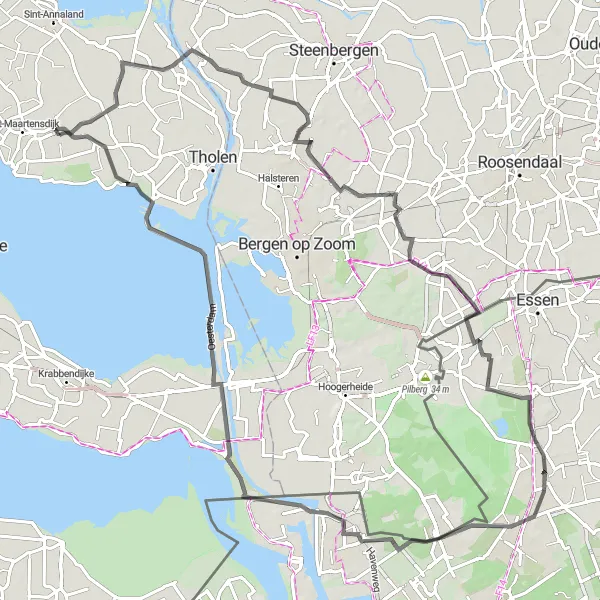 Miniatuurkaart van de fietsinspiratie "Ontdek het Brabantse landschap" in Zeeland, Netherlands. Gemaakt door de Tarmacs.app fietsrouteplanner