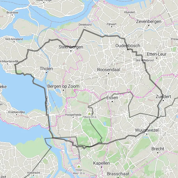 Miniatuurkaart van de fietsinspiratie "Rondrit door het Brabantse land" in Zeeland, Netherlands. Gemaakt door de Tarmacs.app fietsrouteplanner