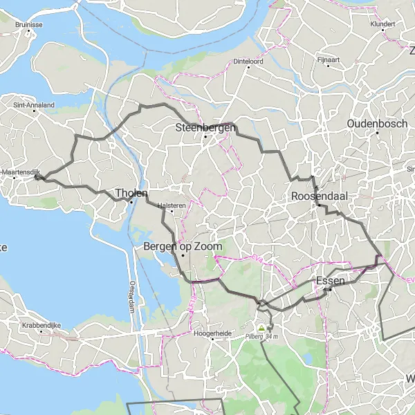 Map miniature of "Horendonk Round-Trip" cycling inspiration in Zeeland, Netherlands. Generated by Tarmacs.app cycling route planner