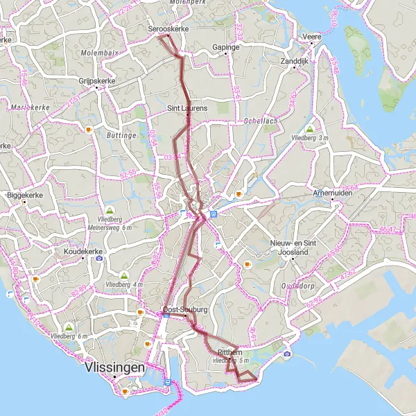 Miniatuurkaart van de fietsinspiratie "Gravelroute rond Serooskerke en omgeving" in Zeeland, Netherlands. Gemaakt door de Tarmacs.app fietsrouteplanner