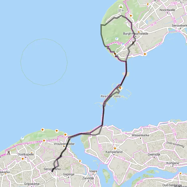 Map miniature of "Coastal Charm" cycling inspiration in Zeeland, Netherlands. Generated by Tarmacs.app cycling route planner