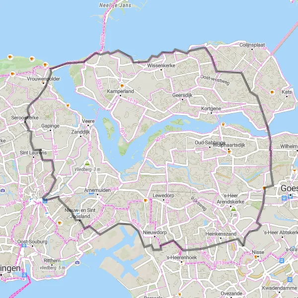 Map miniature of "Country Roads" cycling inspiration in Zeeland, Netherlands. Generated by Tarmacs.app cycling route planner