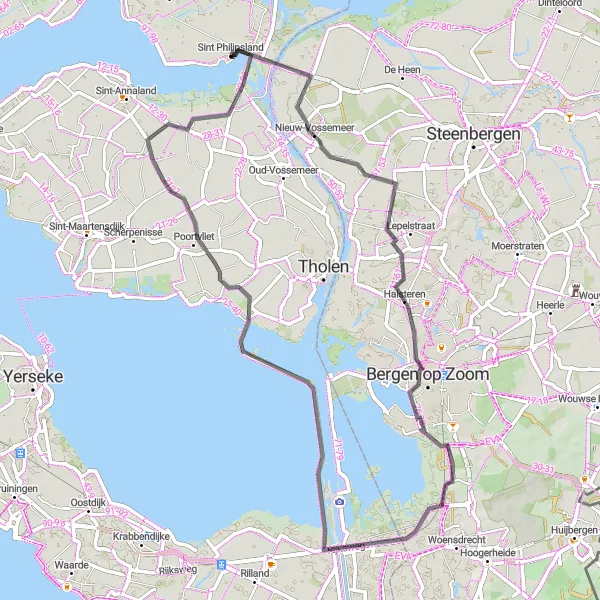 Map miniature of "Emmertoren Challenge" cycling inspiration in Zeeland, Netherlands. Generated by Tarmacs.app cycling route planner