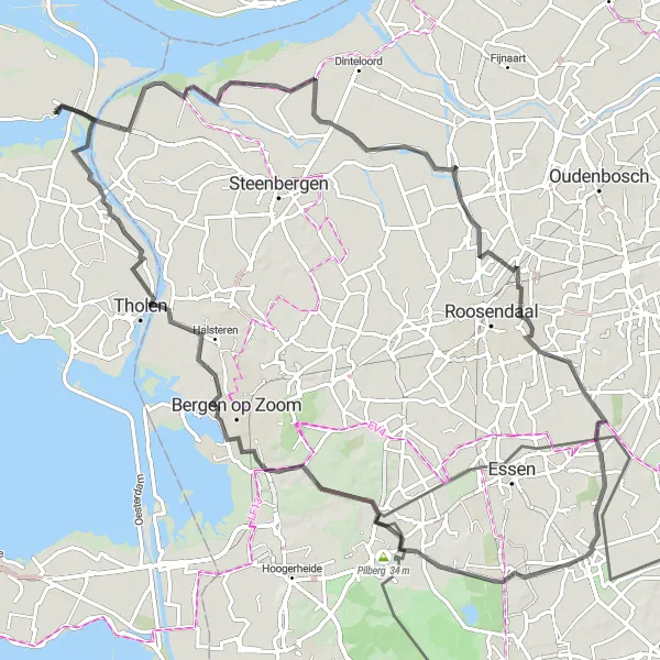 Miniatuurkaart van de fietsinspiratie "Boompjesdijk en Nieuwmoer Road Fietsroute" in Zeeland, Netherlands. Gemaakt door de Tarmacs.app fietsrouteplanner