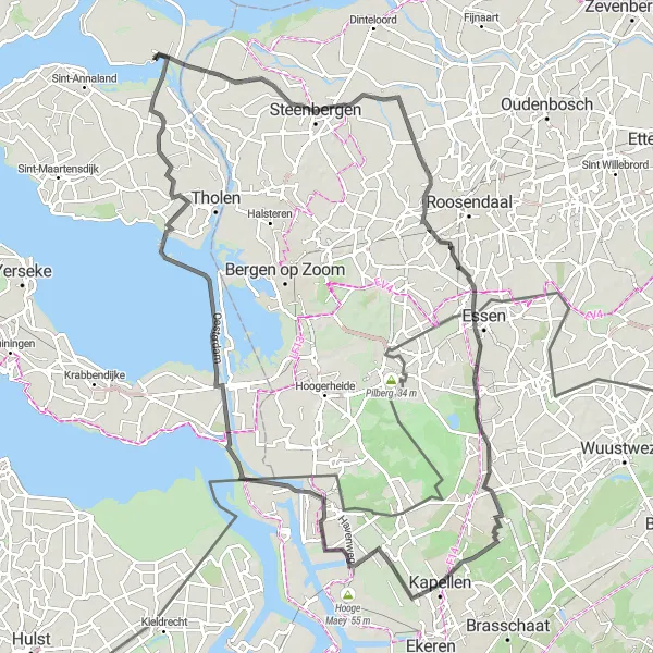 Miniatuurkaart van de fietsinspiratie "Nispen en Kapellen Road Fietsroute" in Zeeland, Netherlands. Gemaakt door de Tarmacs.app fietsrouteplanner