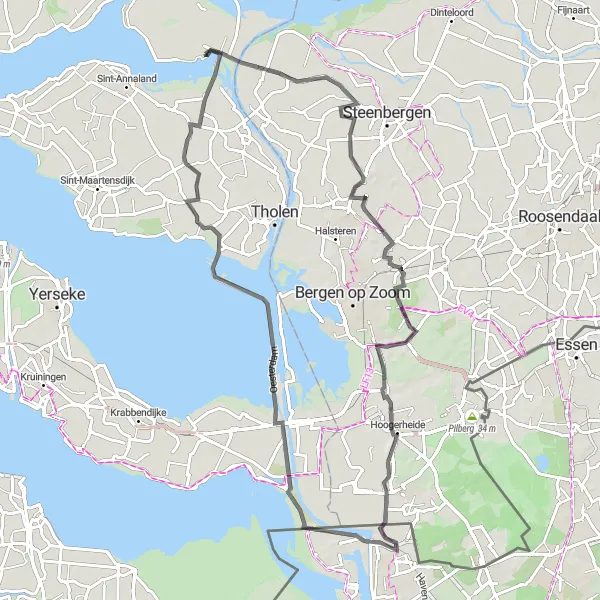 Miniatuurkaart van de fietsinspiratie "Heimolen en Calfven Road Fietsroute" in Zeeland, Netherlands. Gemaakt door de Tarmacs.app fietsrouteplanner