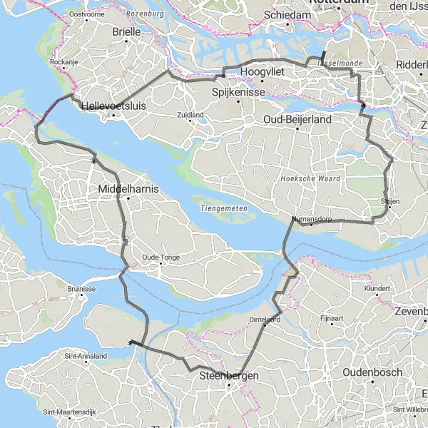 Map miniature of "Scenic Tour of Southern Zeeland" cycling inspiration in Zeeland, Netherlands. Generated by Tarmacs.app cycling route planner