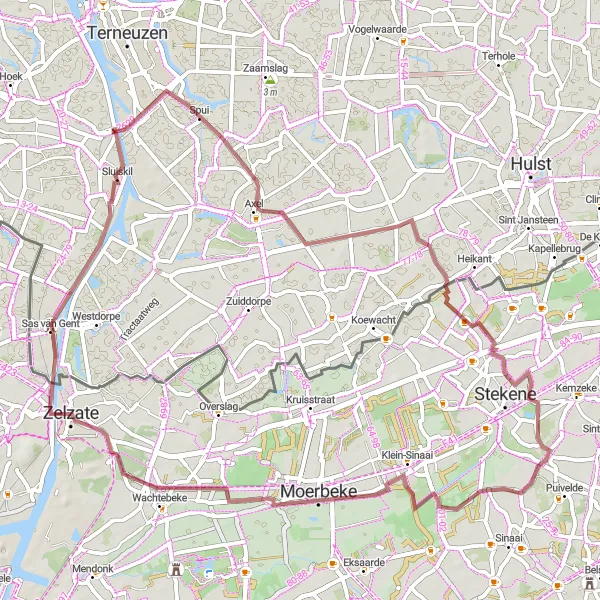 Map miniature of "Gravel Adventure" cycling inspiration in Zeeland, Netherlands. Generated by Tarmacs.app cycling route planner