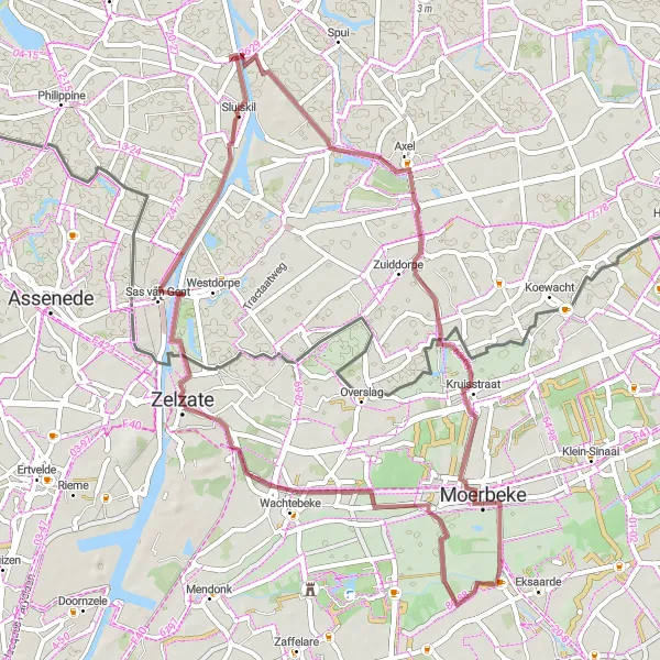 Map miniature of "Zelzate and Kasteel De Smet Gravel Ride" cycling inspiration in Zeeland, Netherlands. Generated by Tarmacs.app cycling route planner