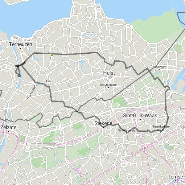 Miniatuurkaart van de fietsinspiratie "Wegroute van Sluiskil naar Vrasene en Koewacht" in Zeeland, Netherlands. Gemaakt door de Tarmacs.app fietsrouteplanner