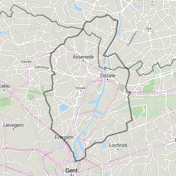 Miniatuurkaart van de fietsinspiratie "Wegroute van Sluiskil naar Zaffelare en Boekhoute" in Zeeland, Netherlands. Gemaakt door de Tarmacs.app fietsrouteplanner