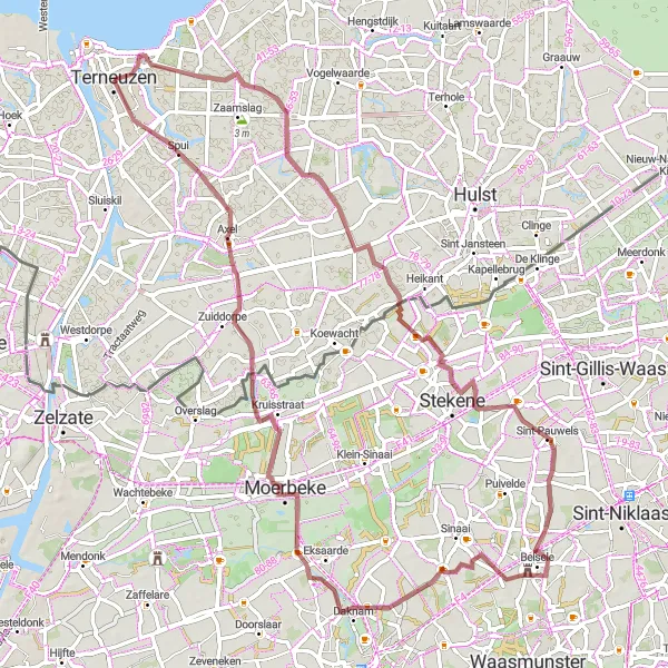 Miniatuurkaart van de fietsinspiratie "Gravel route door de natuur rond Terneuzen" in Zeeland, Netherlands. Gemaakt door de Tarmacs.app fietsrouteplanner
