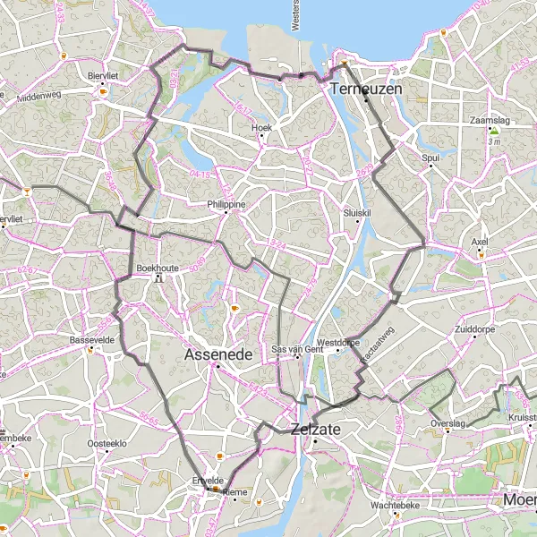 Miniatuurkaart van de fietsinspiratie "Historische route door Zeeuws-Vlaanderen" in Zeeland, Netherlands. Gemaakt door de Tarmacs.app fietsrouteplanner