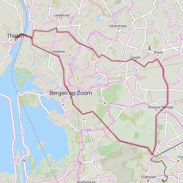 Miniatuurkaart van de fietsinspiratie "Gravelroute Tholen en omgeving" in Zeeland, Netherlands. Gemaakt door de Tarmacs.app fietsrouteplanner