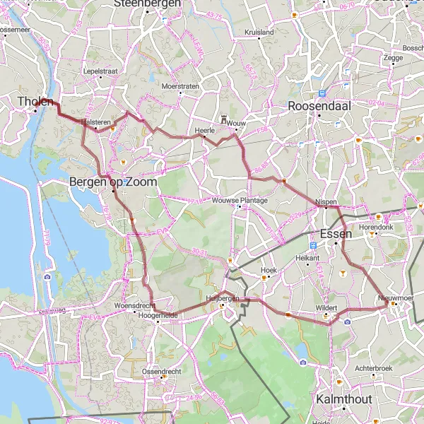 Miniatuurkaart van de fietsinspiratie "Fietsen rond Tholen en Bergen op Zoom" in Zeeland, Netherlands. Gemaakt door de Tarmacs.app fietsrouteplanner