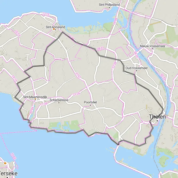 Miniatuurkaart van de fietsinspiratie "Fietsen van Tholen naar Sint-Annaland" in Zeeland, Netherlands. Gemaakt door de Tarmacs.app fietsrouteplanner