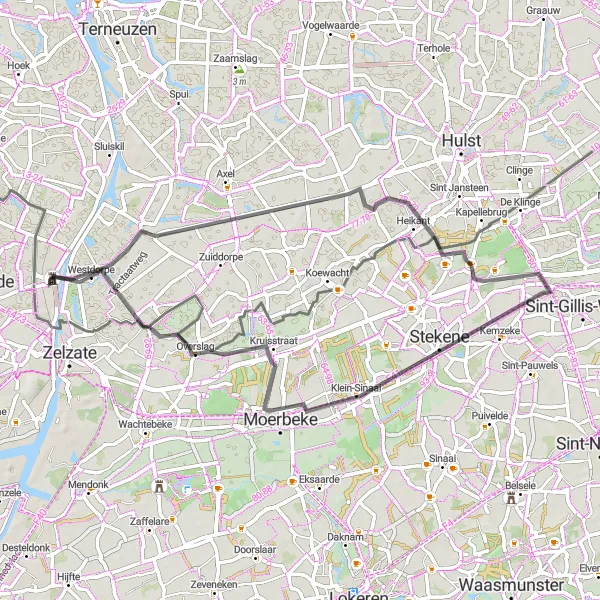 Map miniature of "A Tranquil Road Journey" cycling inspiration in Zeeland, Netherlands. Generated by Tarmacs.app cycling route planner