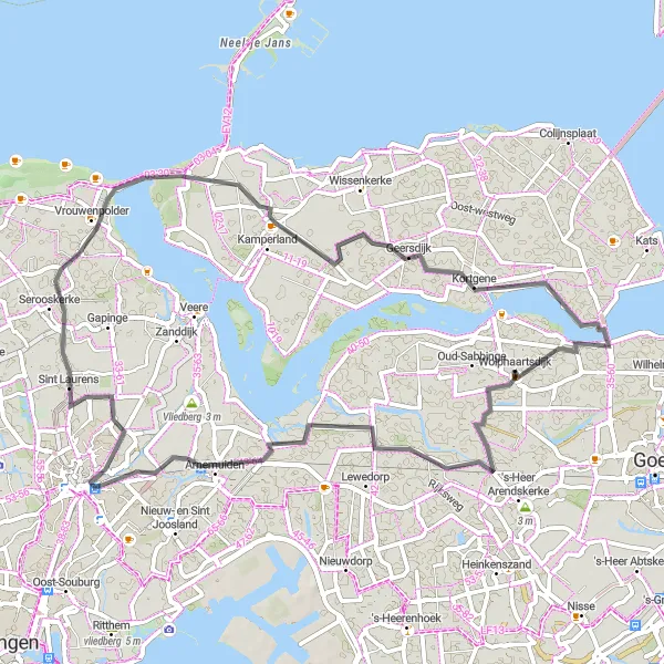 Miniatuurkaart van de fietsinspiratie "Rondje Eindewege en Kortgene" in Zeeland, Netherlands. Gemaakt door de Tarmacs.app fietsrouteplanner