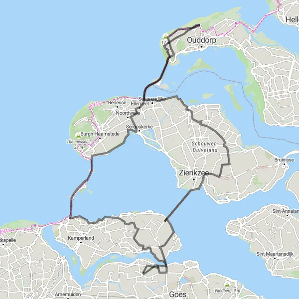 Map miniature of "Historic Landmarks and Coastal Charm" cycling inspiration in Zeeland, Netherlands. Generated by Tarmacs.app cycling route planner