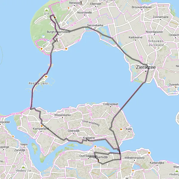 Map miniature of "The Kortgene Expedition" cycling inspiration in Zeeland, Netherlands. Generated by Tarmacs.app cycling route planner