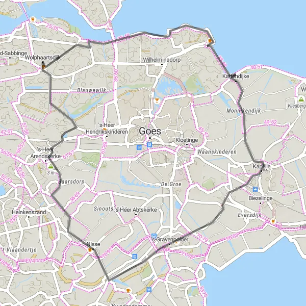 Map miniature of "Discover Kattendijke" cycling inspiration in Zeeland, Netherlands. Generated by Tarmacs.app cycling route planner