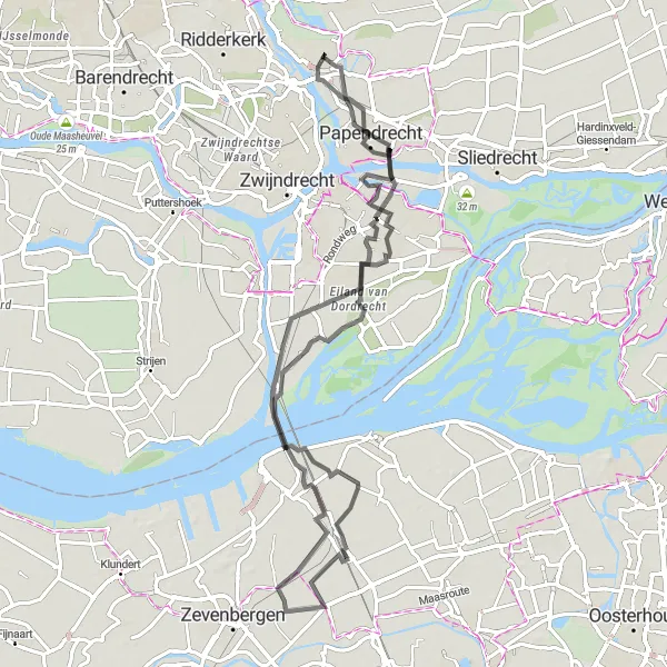 Miniatuurkaart van de fietsinspiratie "Rondje Papendrecht - Zevenbergschen Hoek" in Zuid-Holland, Netherlands. Gemaakt door de Tarmacs.app fietsrouteplanner