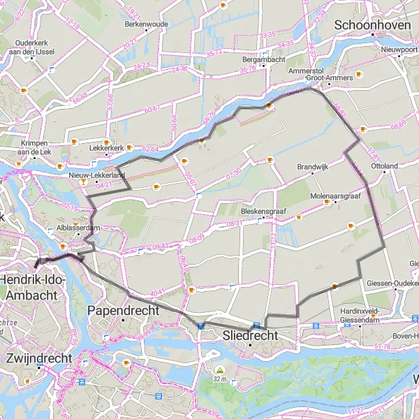 Map miniature of "The Dordrecht Loop" cycling inspiration in Zuid-Holland, Netherlands. Generated by Tarmacs.app cycling route planner