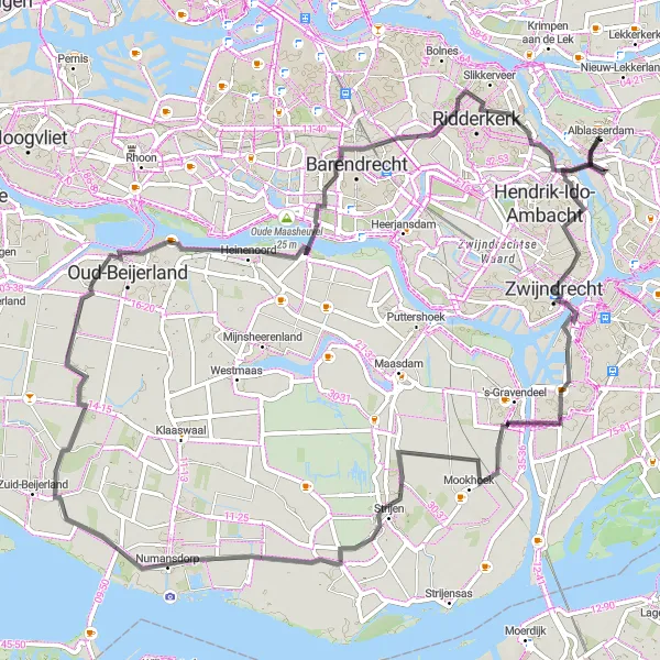 Map miniature of "Zwijndrecht Discovery" cycling inspiration in Zuid-Holland, Netherlands. Generated by Tarmacs.app cycling route planner