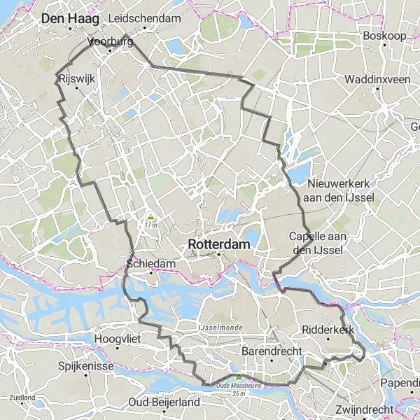 Map miniature of "The Maasheuvel Circuit" cycling inspiration in Zuid-Holland, Netherlands. Generated by Tarmacs.app cycling route planner