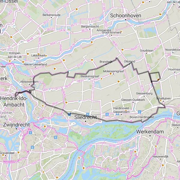 Miniatuurkaart van de fietsinspiratie "Rondje Oostendam - Papendrecht" in Zuid-Holland, Netherlands. Gemaakt door de Tarmacs.app fietsrouteplanner