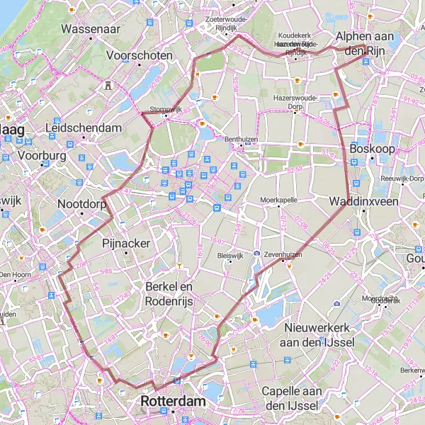 Map miniature of "Alphen aan den Rijn - Zoetermeer Loop" cycling inspiration in Zuid-Holland, Netherlands. Generated by Tarmacs.app cycling route planner