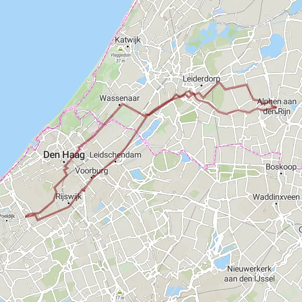 Map miniature of "Alphen aan den Rijn - The Hague Loop" cycling inspiration in Zuid-Holland, Netherlands. Generated by Tarmacs.app cycling route planner