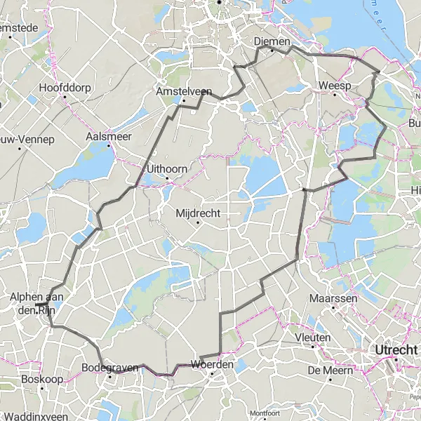 Map miniature of "The Dutch Countryside Adventure" cycling inspiration in Zuid-Holland, Netherlands. Generated by Tarmacs.app cycling route planner