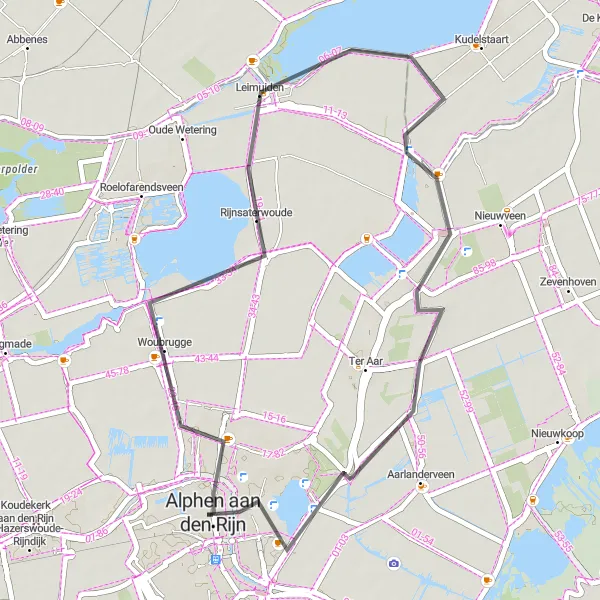 Miniatuurkaart van de fietsinspiratie "Molens en Polders Route" in Zuid-Holland, Netherlands. Gemaakt door de Tarmacs.app fietsrouteplanner