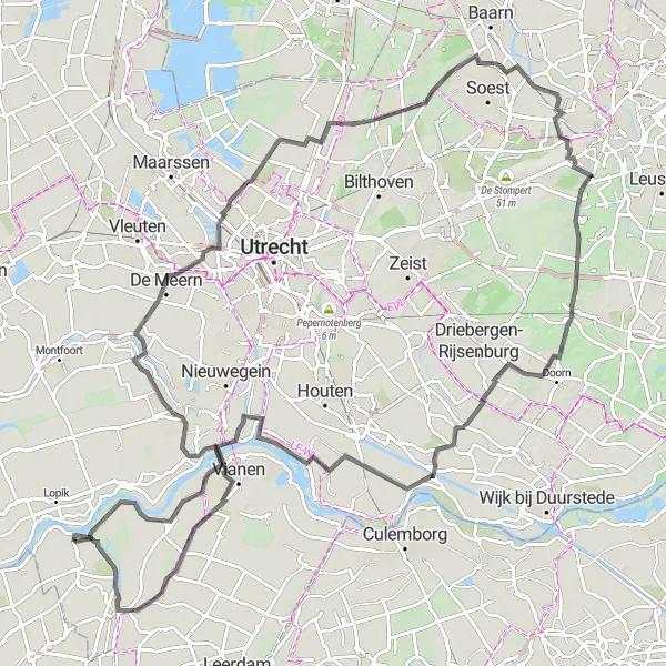 Map miniature of "Soestdijk and Amersfoortse Berg Loop" cycling inspiration in Zuid-Holland, Netherlands. Generated by Tarmacs.app cycling route planner