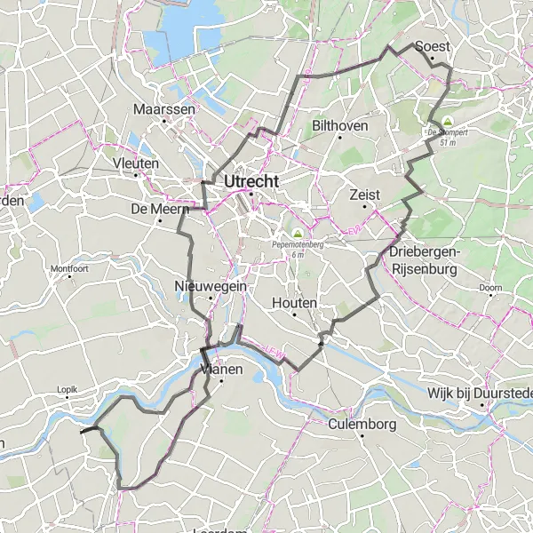 Map miniature of "Countryside Charm and Historic Sites" cycling inspiration in Zuid-Holland, Netherlands. Generated by Tarmacs.app cycling route planner