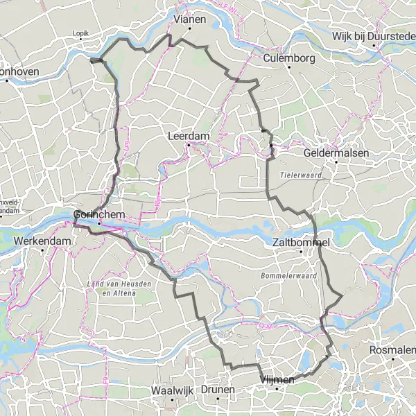 Miniatuurkaart van de fietsinspiratie "Fietsen door Lexmond en Waardenburg" in Zuid-Holland, Netherlands. Gemaakt door de Tarmacs.app fietsrouteplanner