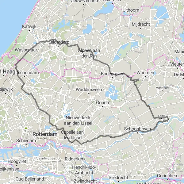Map miniature of "Cycling Through Historic Villages" cycling inspiration in Zuid-Holland, Netherlands. Generated by Tarmacs.app cycling route planner