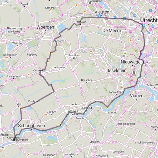 Map miniature of "Ammerstol to Schoonhoven Countryside Loop" cycling inspiration in Zuid-Holland, Netherlands. Generated by Tarmacs.app cycling route planner