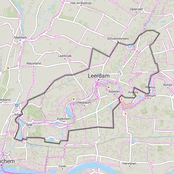 Miniatuurkaart van de fietsinspiratie "Maas en Waalroute" in Zuid-Holland, Netherlands. Gemaakt door de Tarmacs.app fietsrouteplanner