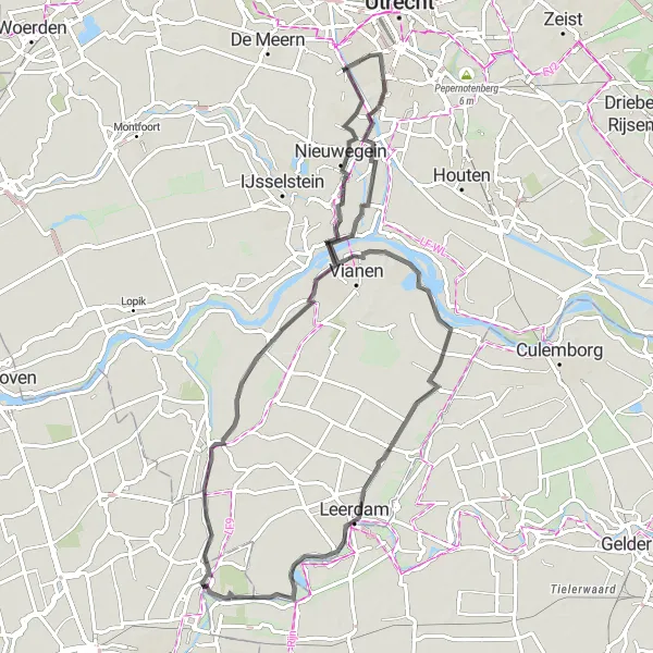Map miniature of "Vianen and the Hidden Gems of Lekstreek" cycling inspiration in Zuid-Holland, Netherlands. Generated by Tarmacs.app cycling route planner