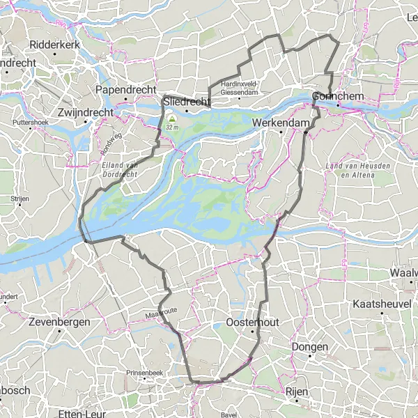 Map miniature of "Tours through Alblasserwaard and Biesbosch" cycling inspiration in Zuid-Holland, Netherlands. Generated by Tarmacs.app cycling route planner