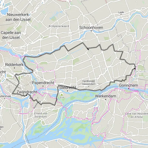 Miniatuurkaart van de fietsinspiratie "Fietsroute langs Kinderdijk en Goudriaan" in Zuid-Holland, Netherlands. Gemaakt door de Tarmacs.app fietsrouteplanner